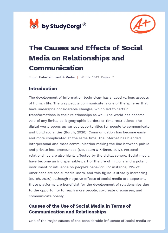 The Causes and Effects of Social Media on Relationships and Communication. Page 1