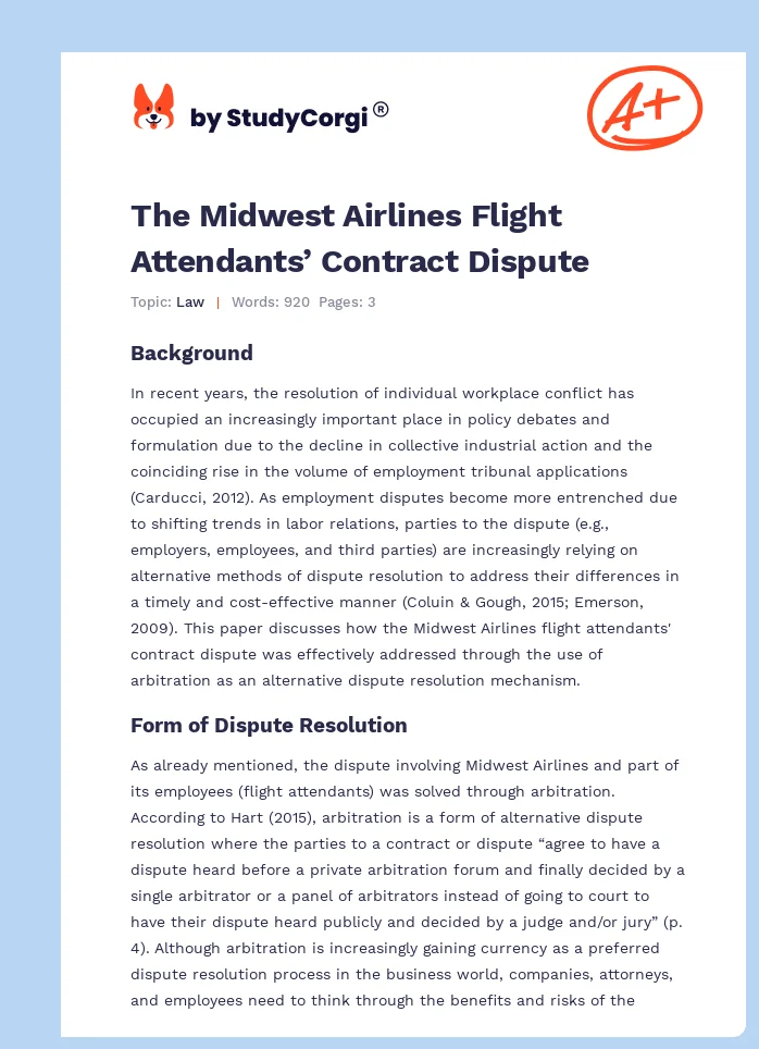The Midwest Airlines Flight Attendants’ Contract Dispute. Page 1