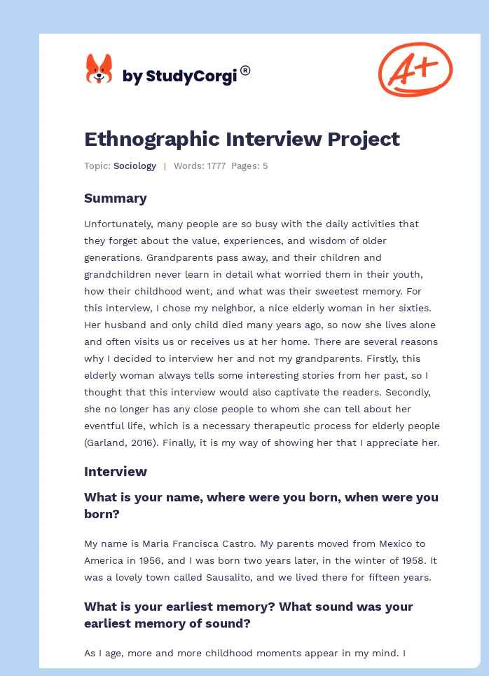 Ethnographic Interview Project. Page 1