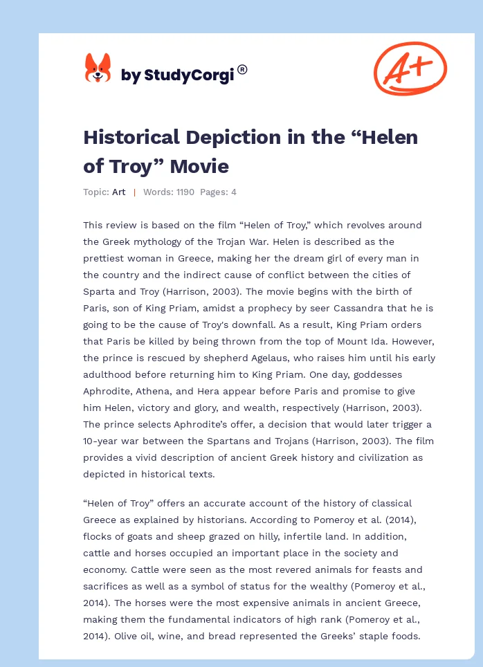Historical Depiction in the “Helen of Troy” Movie. Page 1