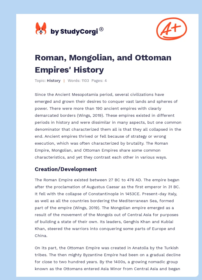 Roman, Mongolian, and Ottoman Empires' History. Page 1
