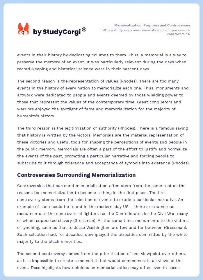 Memorialization: Purposes and Controversies. Page 2