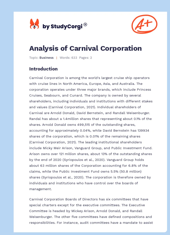 Analysis of Carnival Corporation. Page 1