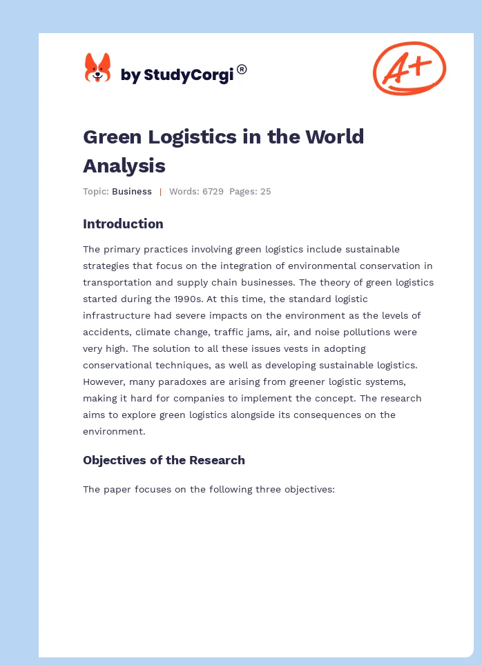 Green Logistics in the World Analysis. Page 1