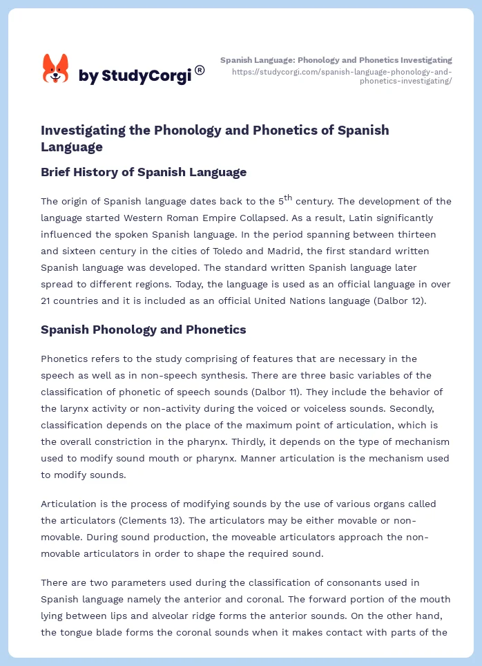 Spanish Language: Phonology and Phonetics Investigating. Page 2
