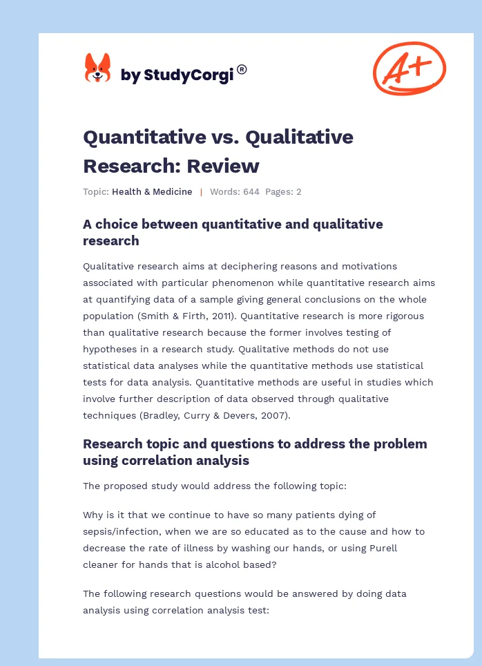Quantitative vs. Qualitative Research: Review. Page 1