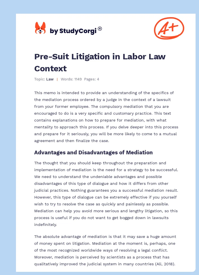 Pre-Suit Litigation in Labor Law Context. Page 1