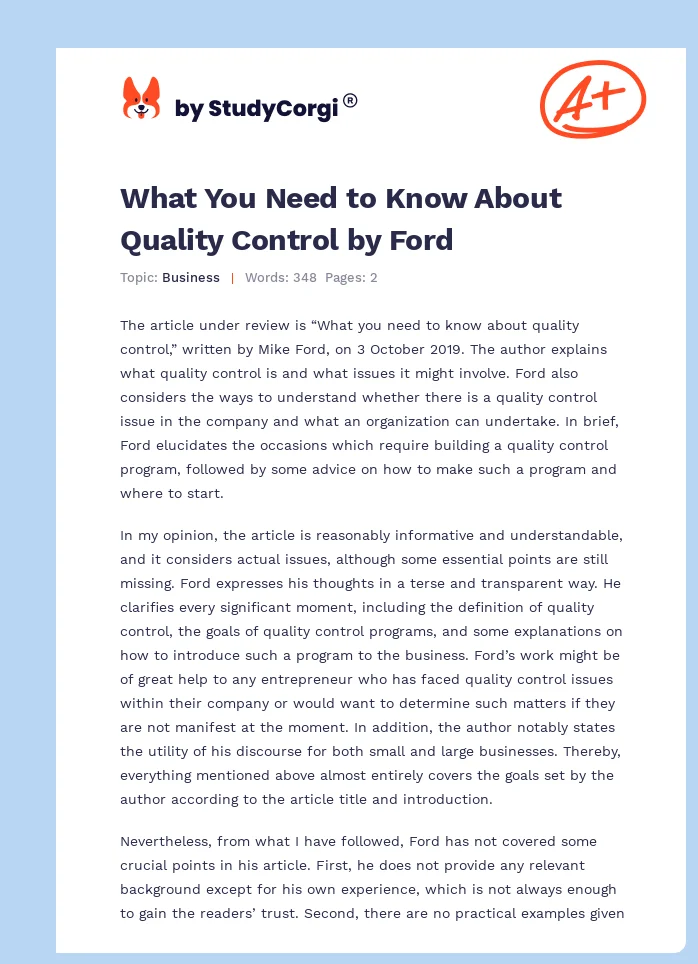 What You Need to Know About Quality Control by Ford. Page 1