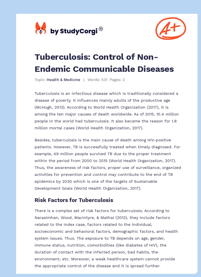 Tuberculosis: Control of Non-Endemic Communicable Diseases. Page 1