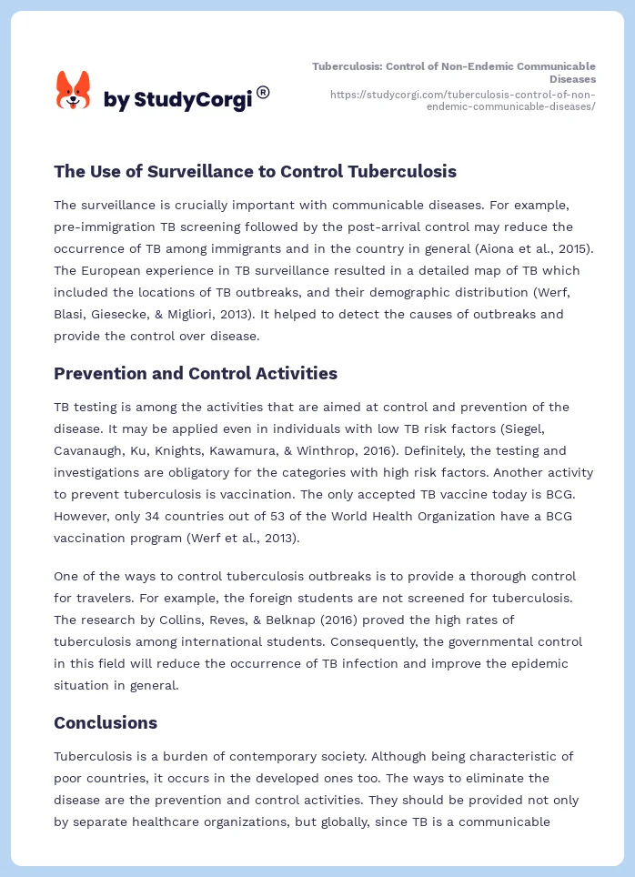 Tuberculosis: Control of Non-Endemic Communicable Diseases. Page 2