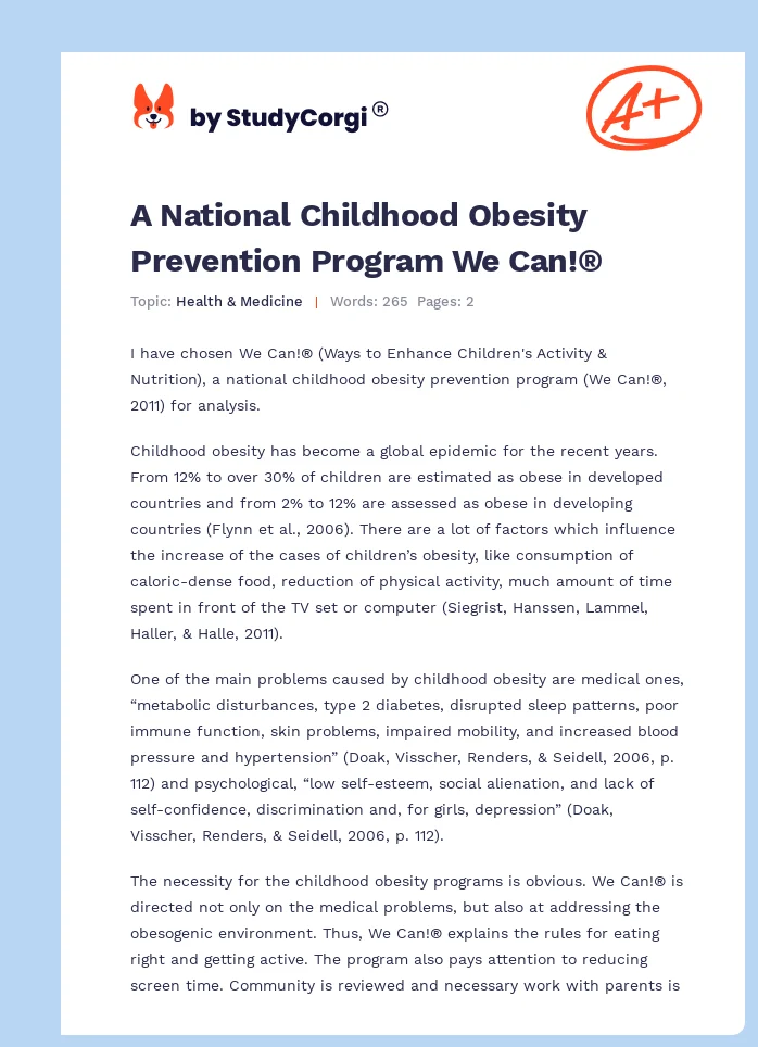 A National Childhood Obesity Prevention Program We Can!®. Page 1