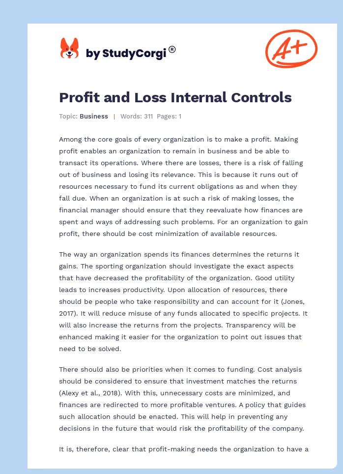 Profit and Loss Internal Controls. Page 1