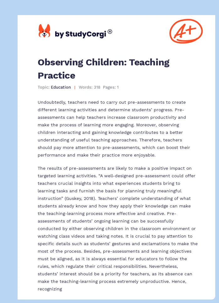 Observing Children: Teaching Practice. Page 1