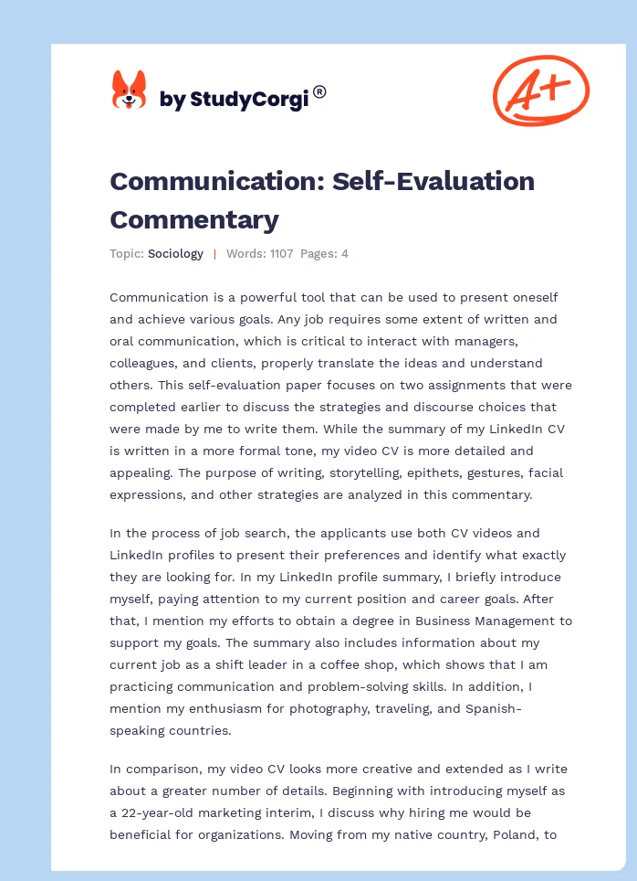 Communication: Self-Evaluation Commentary. Page 1