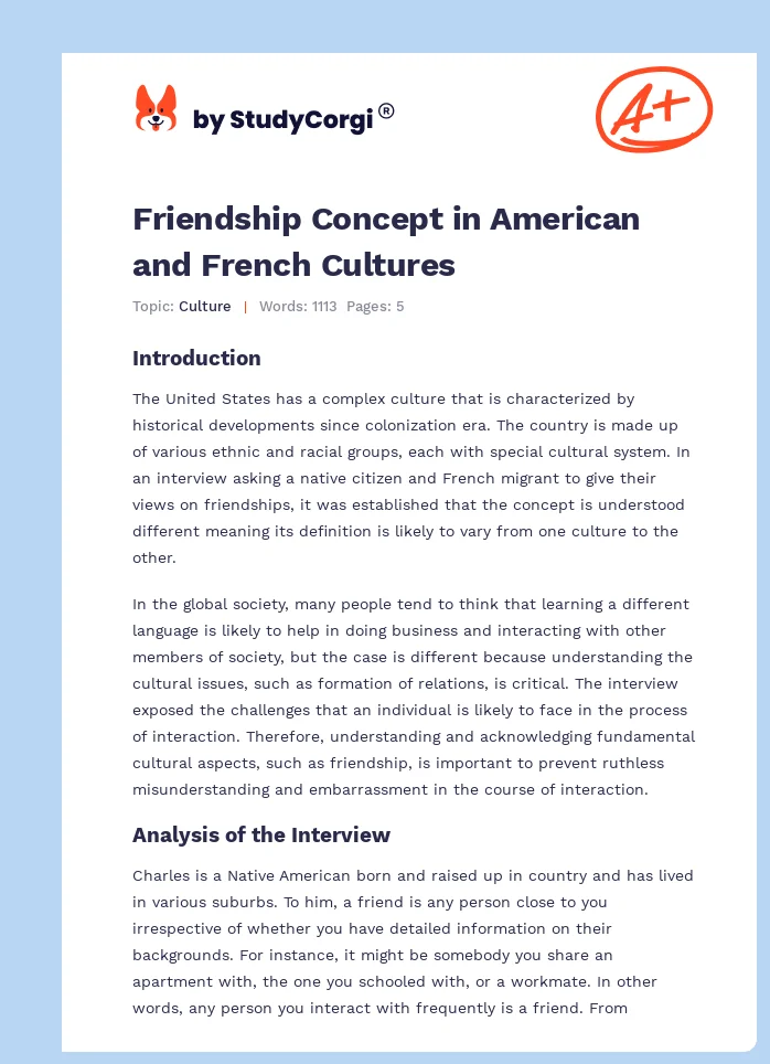 Friendship Concept in American and French Cultures. Page 1