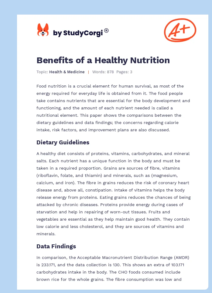 Benefits of a Healthy Nutrition. Page 1