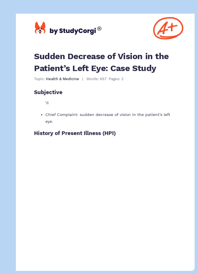 Sudden Decrease of Vision in the Patient’s Left Eye: Case Study. Page 1