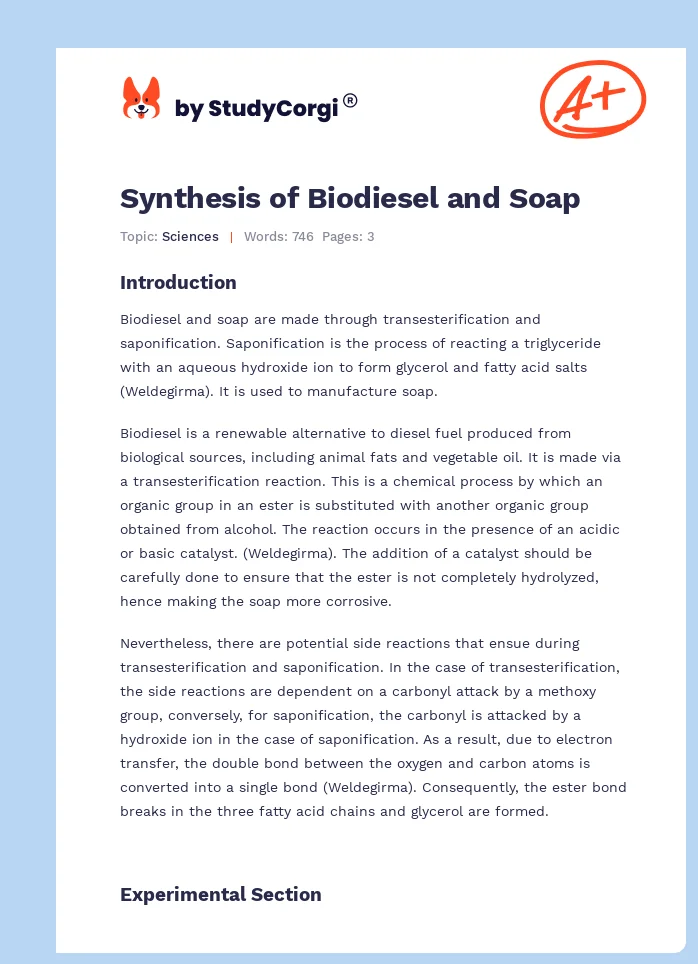 Synthesis of Biodiesel and Soap. Page 1