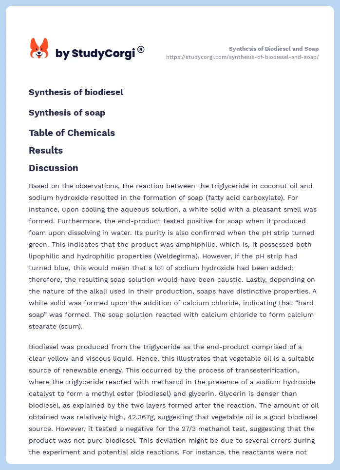 Synthesis of Biodiesel and Soap. Page 2