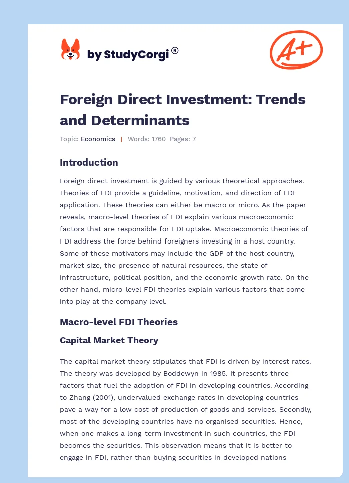 Foreign Direct Investment: Trends and Determinants. Page 1
