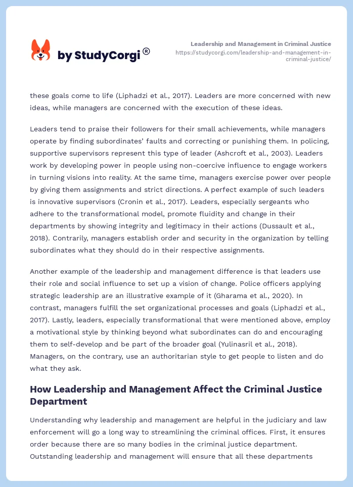 Leadership and Management in Criminal Justice. Page 2