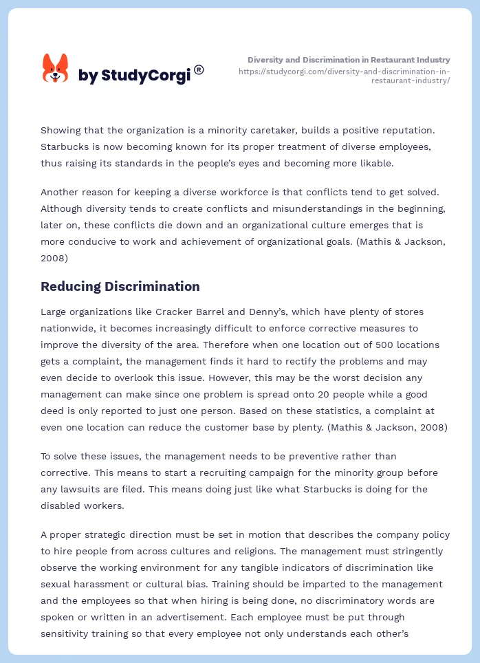 Diversity and Discrimination in Restaurant Industry. Page 2