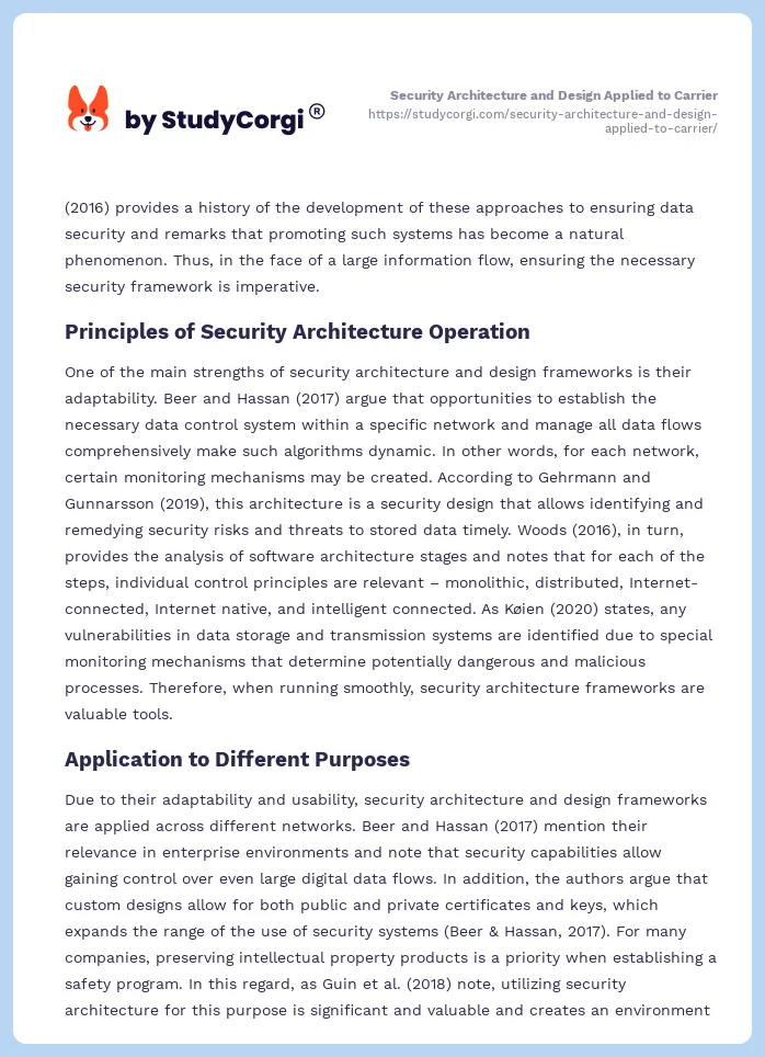 Security Architecture and Design Applied to Carrier. Page 2