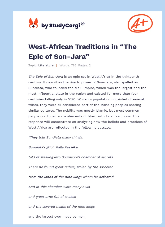 West-African Traditions in “The Epic of Son-Jara”. Page 1