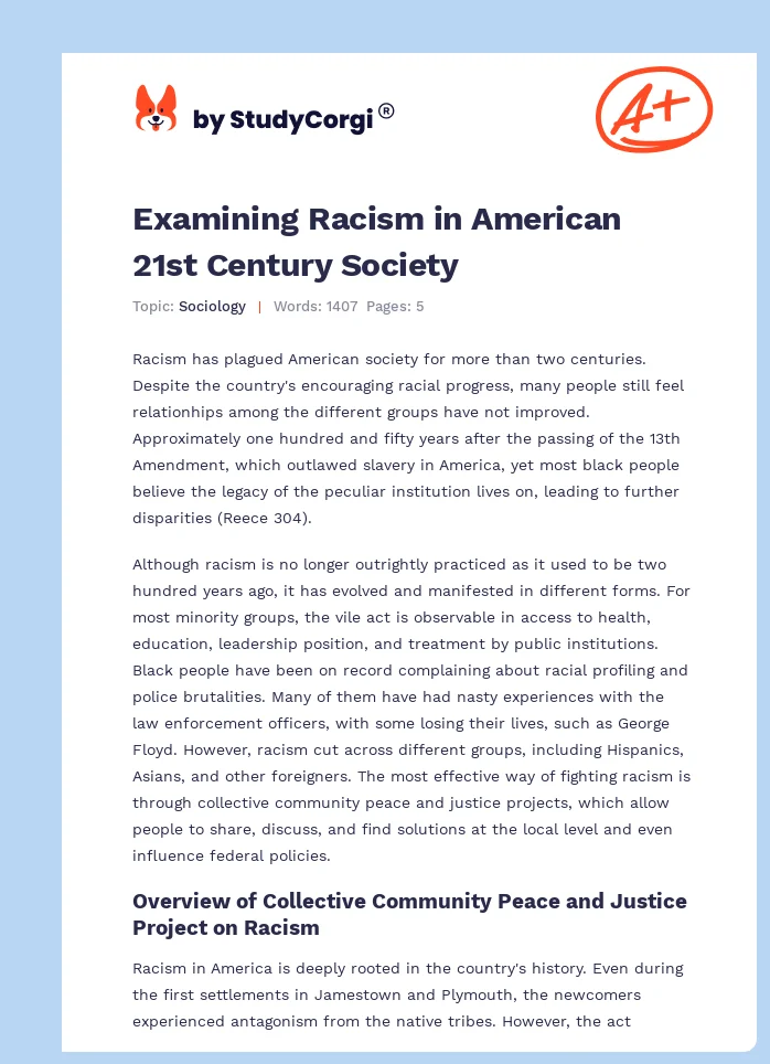 Examining Racism in American 21st Century Society. Page 1