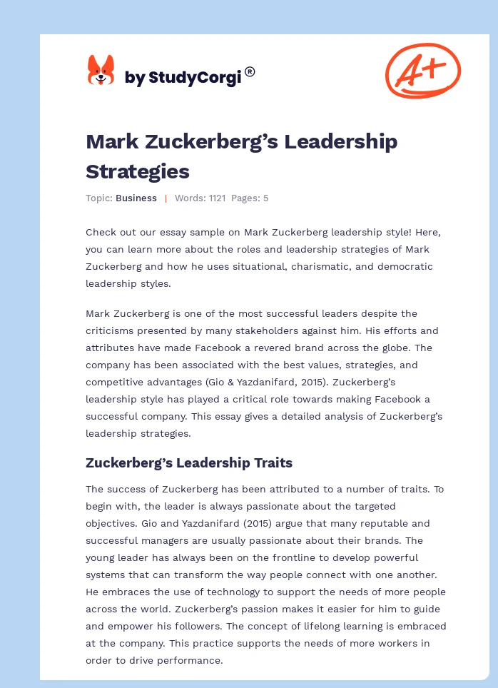 Mark Zuckerberg’s Leadership Strategies. Page 1