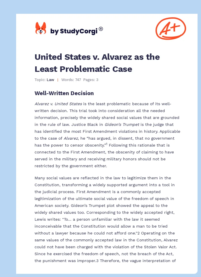 United States v. Alvarez as the Least Problematic Case. Page 1