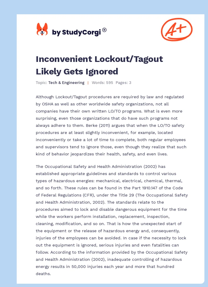 Inconvenient Lockout/Tagout Likely Gets Ignored. Page 1