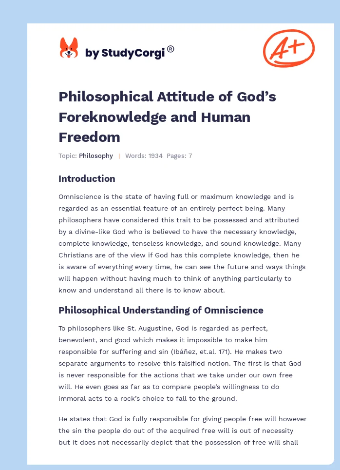 Philosophical Attitude of God’s Foreknowledge and Human Freedom. Page 1