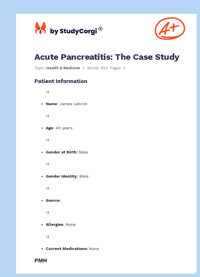Acute Pancreatitis: The Case Study. Page 1