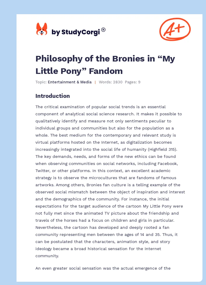 Philosophy of the Bronies in “My Little Pony” Fandom. Page 1