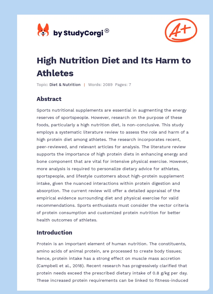 High Nutrition Diet and Its Harm to Athletes. Page 1
