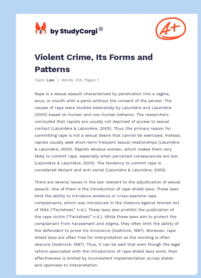 Violent Crime, Its Forms and Patterns. Page 1