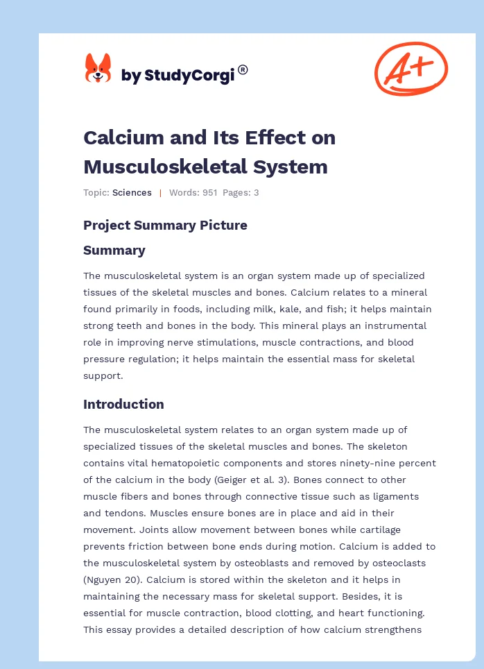 Calcium and Its Effect on Musculoskeletal System. Page 1
