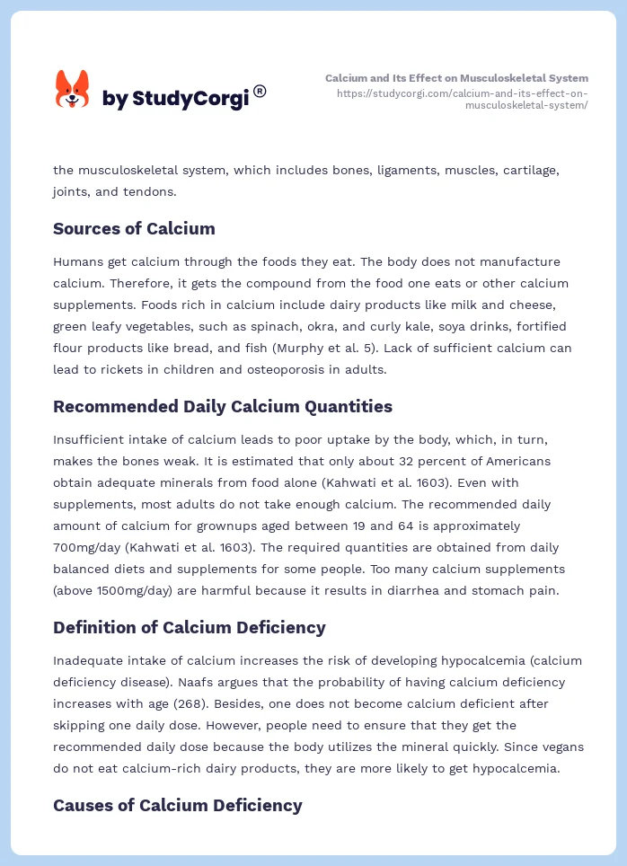Calcium and Its Effect on Musculoskeletal System. Page 2