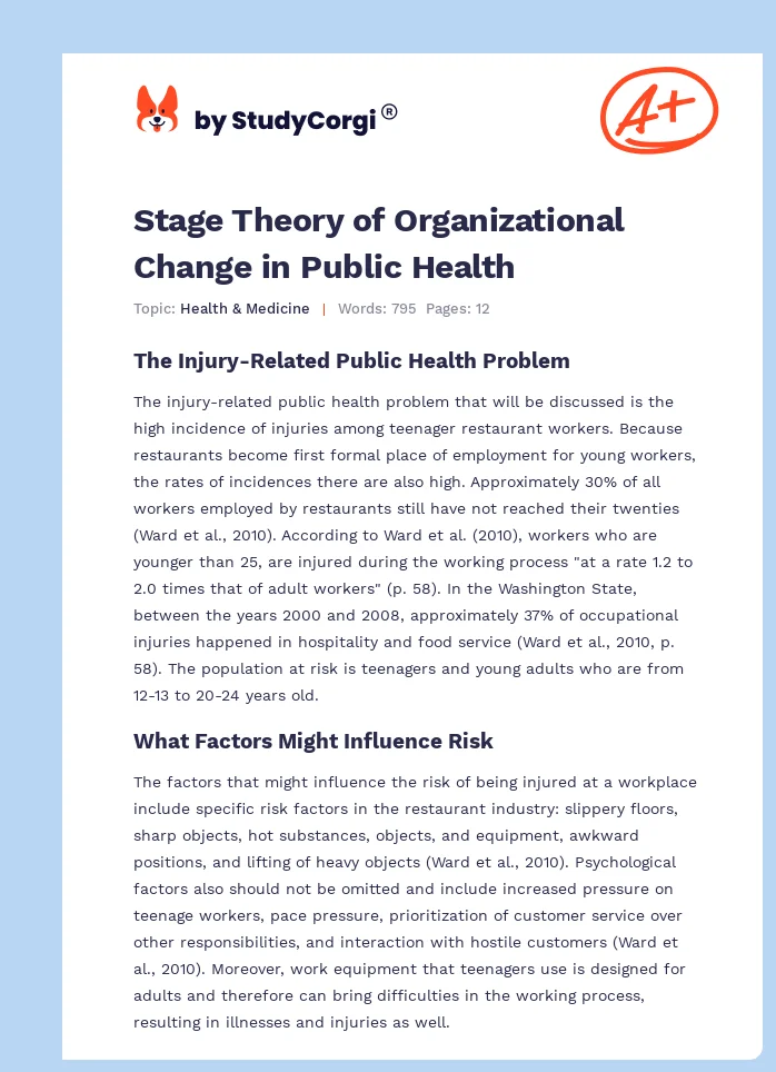 Stage Theory of Organizational Change in Public Health. Page 1