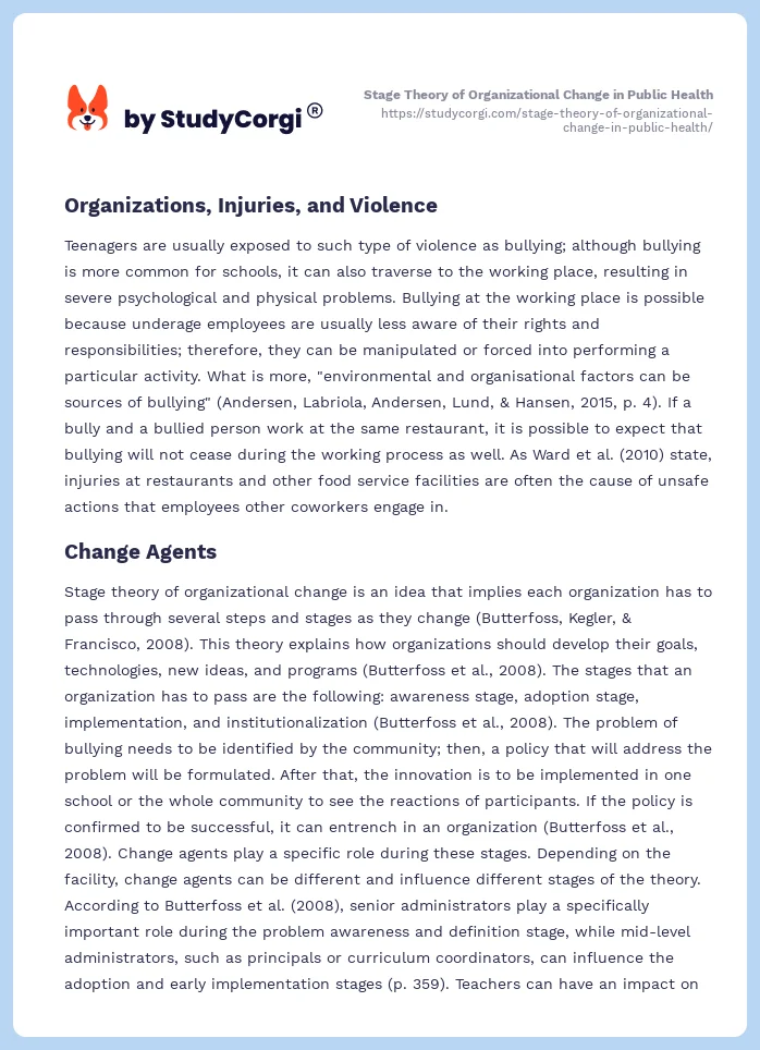 Stage Theory of Organizational Change in Public Health. Page 2