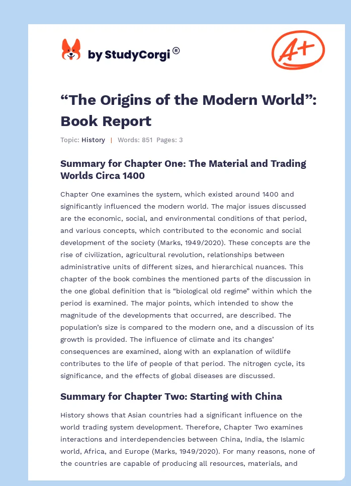 “The Origins of the Modern World”: Book Report. Page 1