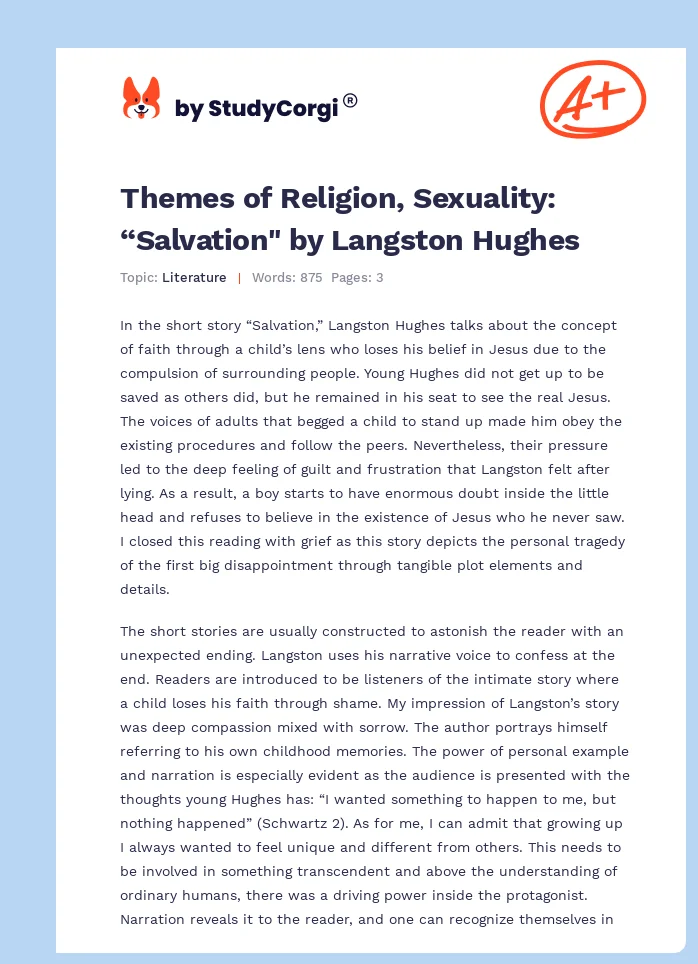 Themes of Religion, Sexuality: “Salvation" by Langston Hughes. Page 1