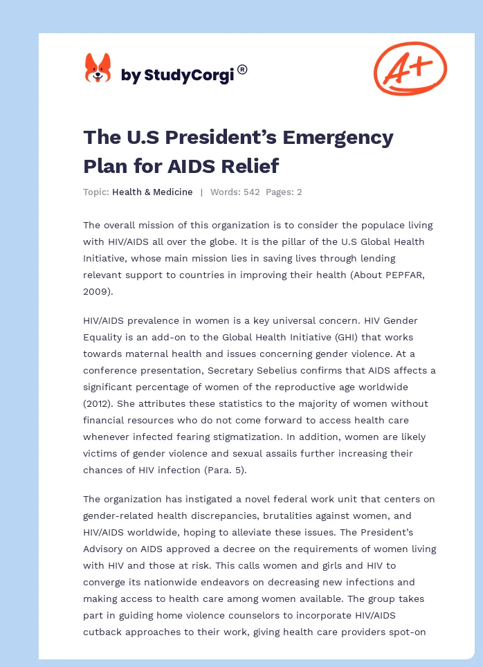 The U.S President’s Emergency Plan for AIDS Relief. Page 1