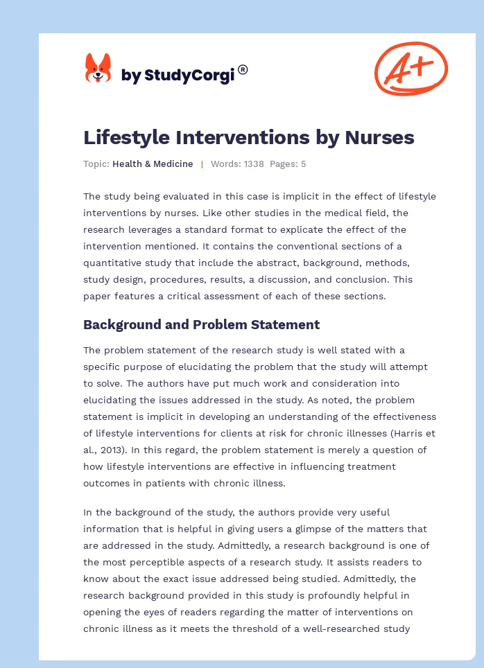 Lifestyle Interventions by Nurses. Page 1