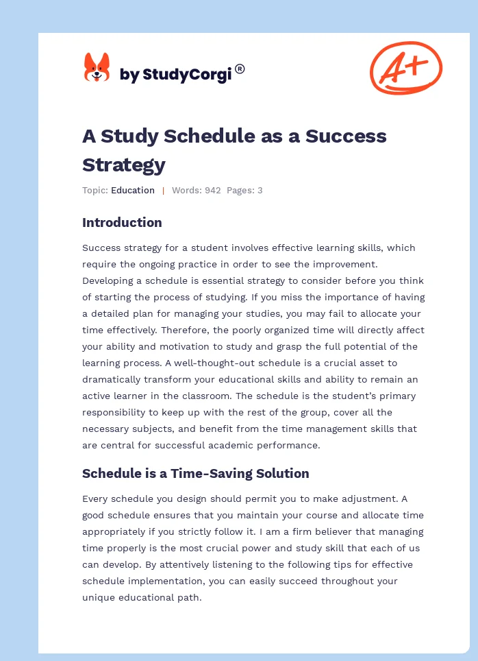 A Study Schedule as a Success Strategy. Page 1
