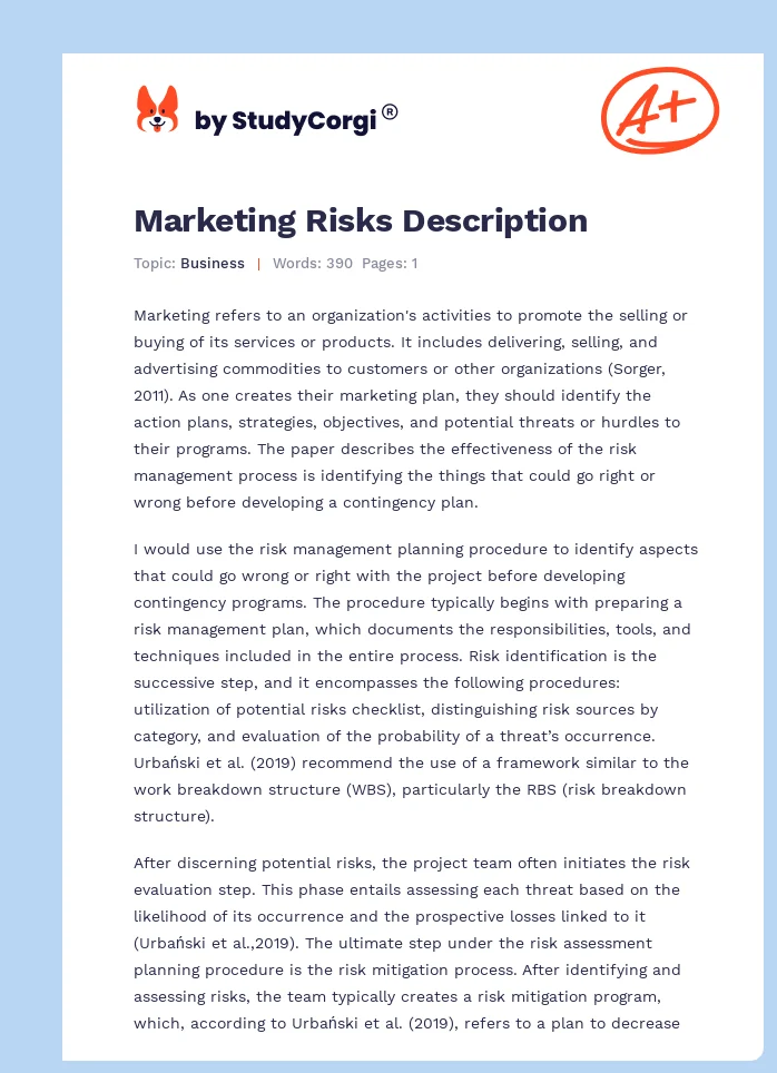 Marketing Risks Description. Page 1