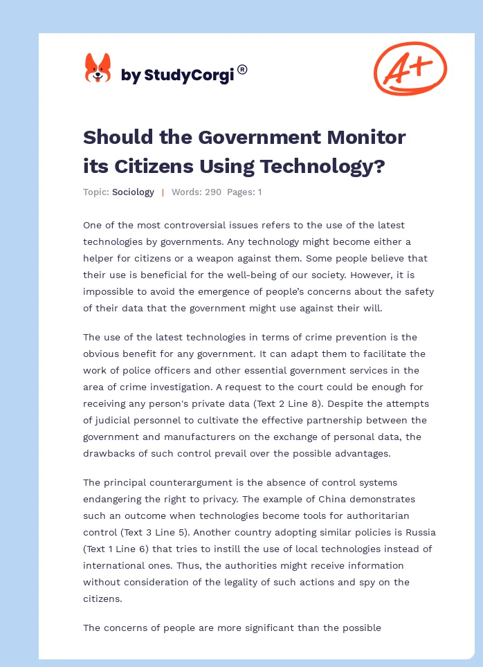 Should the Government Monitor its Citizens Using Technology?. Page 1