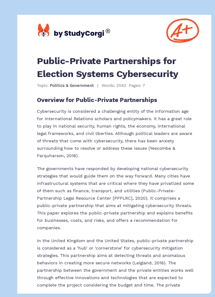 Public-Private Partnerships for Election Systems Cybersecurity. Page 1