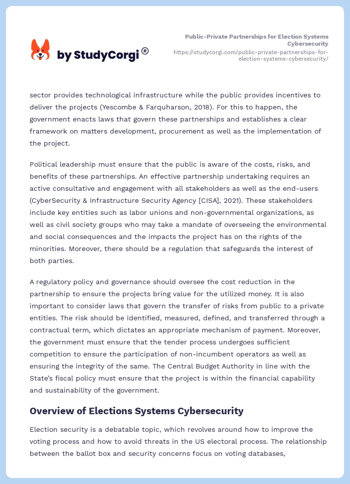 Public-Private Partnerships for Election Systems Cybersecurity. Page 2
